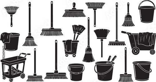 Cleaning tools and equipment for household chores and maintenance