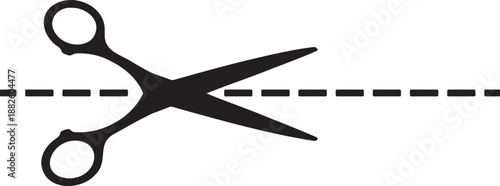 Black Scissors Cutting Dashed Line Vector Icon