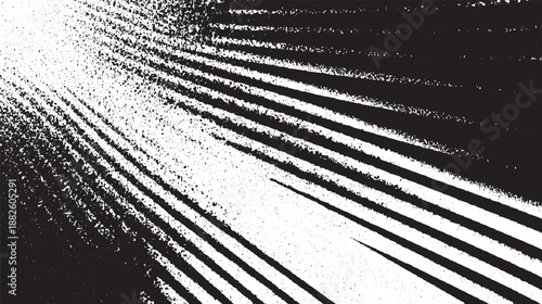 Striking black and white abstract background with radiating lines and fine granular texture creating a sense of movement and depth