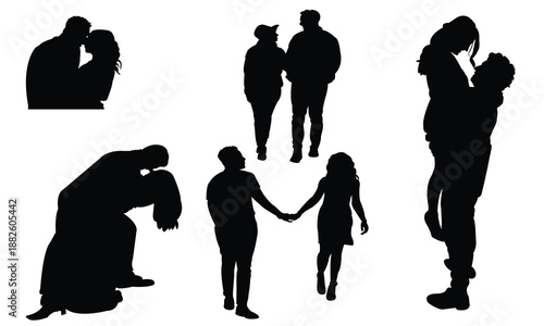 Collection of romantic couple silhouettes in various poses