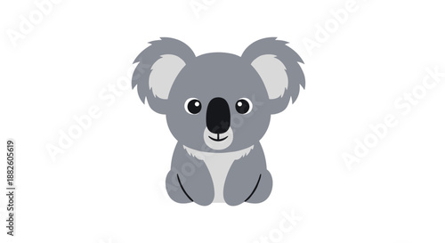 A simple and cute flat design illustration of a gray koala bear sitting and facing forward, isolated on a white background.