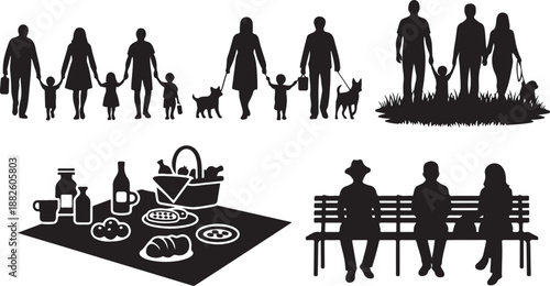 Family and friends enjoying outdoor picnic together in summer