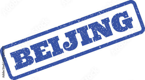 Grungy ink effect stamp with Beijing city name in bold capital letters, angled presentation