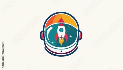 Astronaut Helmet with Rocket Ship Inside.