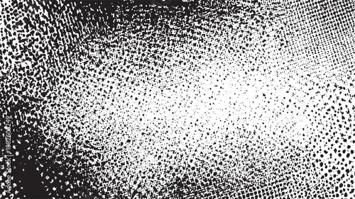 Grungy monochrome background with a gradient of dense dots fading into a scattered texture, offering a distressed and artistic feel