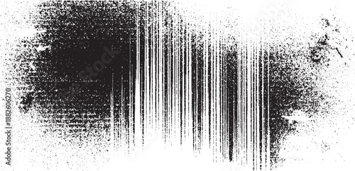 Abstract monochrome textured background featuring a dense dark area with vertical lines and scattered dots, evoking a gritty and industrial feel