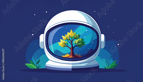 Astronaut Helmet with Tree Inside Space Suit.