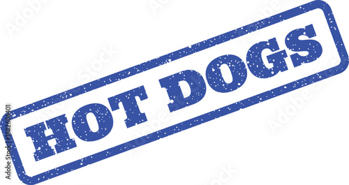 Grungy vintage style rubber stamp displaying the bold message HOT DOGS for menu or food promotion