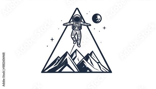 Astronaut in Space Suit Floating Near Mountain.