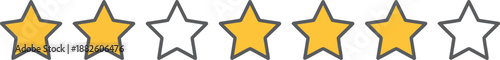 Five star rating review icon illustration, Customer rating stars feedback symbol. Star rating scale evaluation icon