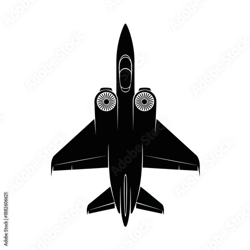 Top View Silhouette of a Modern Jet Airplane with Twin Engines