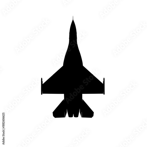 Black Silhouette of a Modern Fighter Jet Airplane, Top View