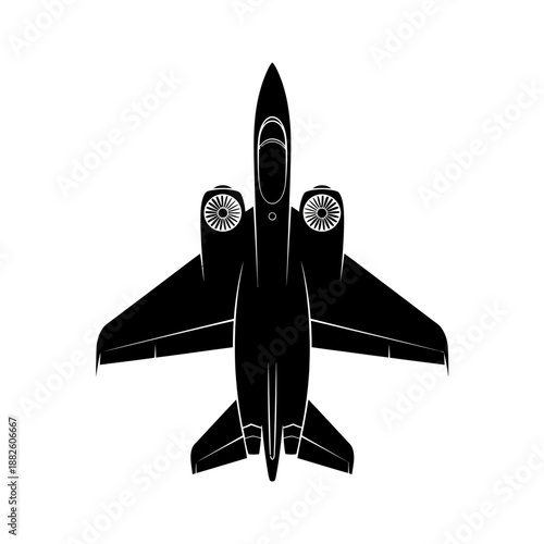 Top View Silhouette of a Modern Jet Airplane with Twin Engines
