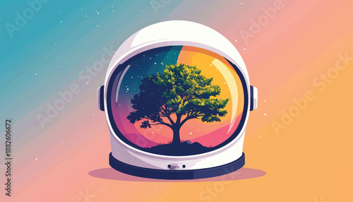 Astronaut Helmet with Tree Reflection Inside.