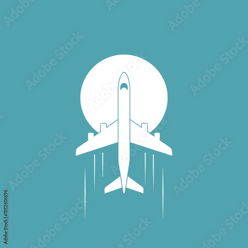 White Airplane Flying Above Clouds with Sun Behind