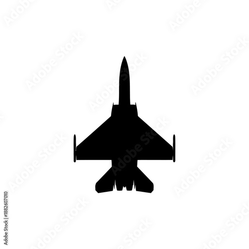 Silhouette of a modern fighter jet, military aircraft, top view, clean vector illustration