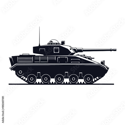 Modern Military Tank Silhouette - Armored Vehicle Vector Illustration