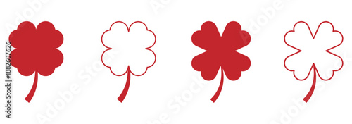 Good luck four leaf clover flat icon set. Clover four leaf vector shamrock icon. St Patrick luck clover good irish green heart flat shamrock isolated symbol. eps 10