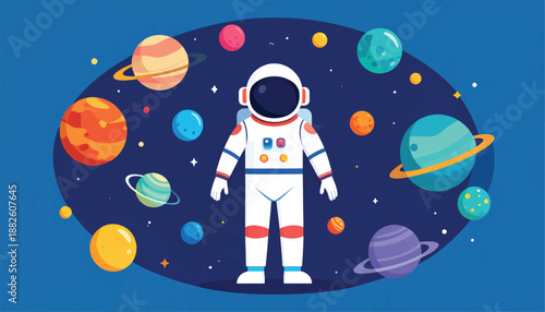 Astronaut in White Space Suit Floating.