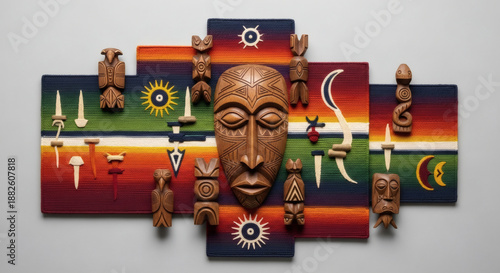 Wallpaper Mural African mask artwork on colorful panels. Torontodigital.ca