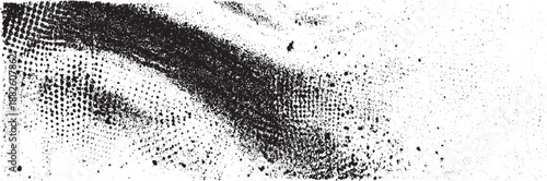 Abstract monochrome background with a dark, textured wave formed by halftone dots and scattered grunge creating a sense of raw energy and visual grit