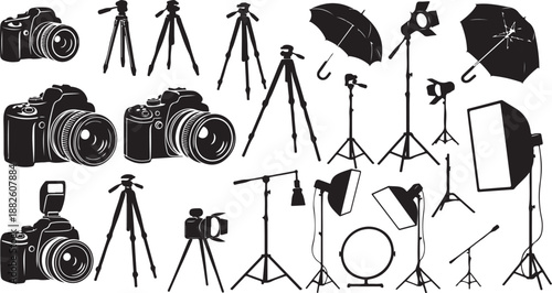 Photography equipment and studio lighting setup illustration collection
