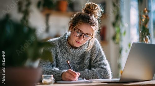 Young woman studying at home