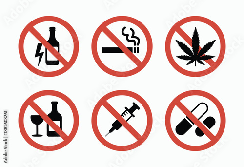 No Drugs Sign Symbol, Isolated Vector Prohibition