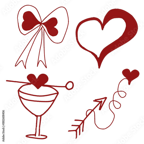 set of valentine with hearts, ribbons, arrow-love and cocktail