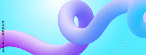 Intricate 3D purple and blue gradient fluid coil moving gracefully through a high-key light cyan environment