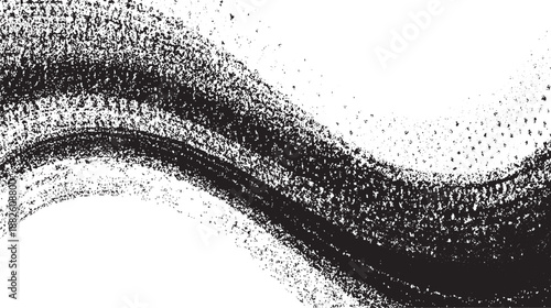 Dynamic abstract monochrome background with a textured wave-like form and scattered granular conveying energy and motion