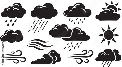 Weather Forecast Icons Set with Clouds and Sunshine Symbols