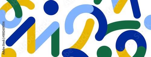 Creative arrangement of colorful organic shapes and rounded lines in blue and green tones