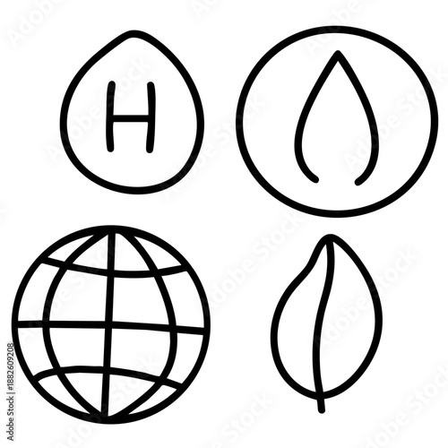 hydrogen fuel doodle art climate hand drawn black and white outline