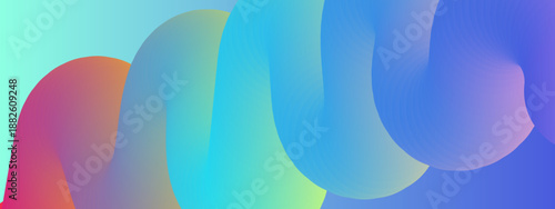 Volumetric twisted spiral shape with a soft gradient from blue to purple and orange creating a sense of 3D depth