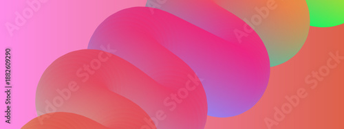 Bold and warm color palette featuring a thick twisted 3D shape flowing across a soft pink and orange atmospheric background