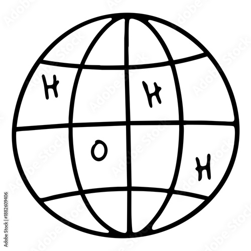 hydrogen fuel doodle art hydro hand drawn black and white outline