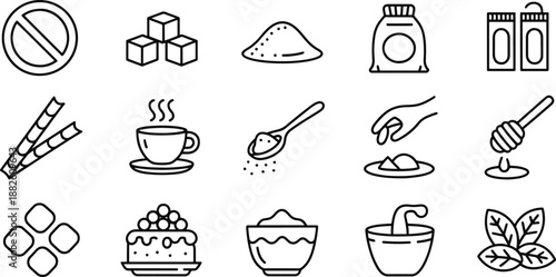 Illustrations of Various Food Items and Sweeteners