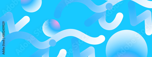 Energetic blue background with white fluid curves and soft glowing spherical highlights for modern design