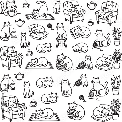 Cats Relaxing Food Scene