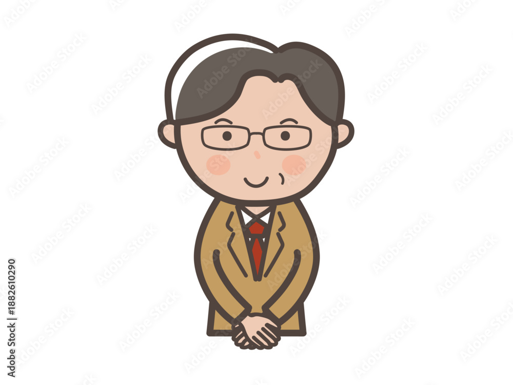 custom made wallpaper toronto digital接客ポーズの眼鏡をかけた中高年男性ビジネスマンの上半身イラスト