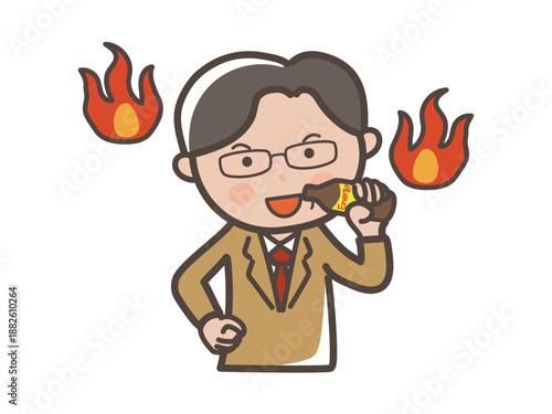 Wallpaper Mural 栄養ドリンクを飲んで気合いを入れる中高年男性ビジネスマンの上半身イラスト Torontodigital.ca