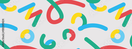 Abstract composition of vibrant curved lines and circular elements over a neutral background