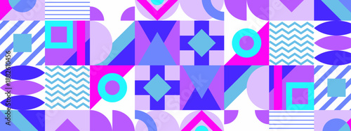 Symmetrical arrangement of abstract shapes in shades of purple and cyan