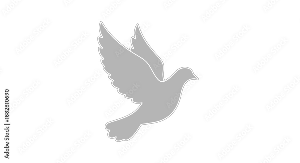 Obraz premium Single Silhouetted Dove Bird Flying Abstract Against White Background Symbolizing Hope and Freedom Isolated Element