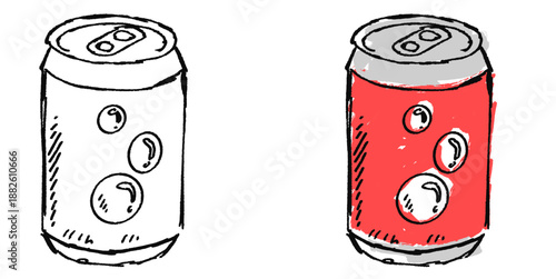 Grunge sketch handdrawn soda drink can vector for bar art. Ideal for rough beverage textures, messy cola drawings, and edgy refreshment designs.