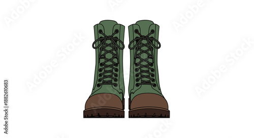 Pair Of Military Style Combat Boots Isolated On White Background Studio Shot Ready For Adventure Exploration Or Work Outdoor Activity Footwear