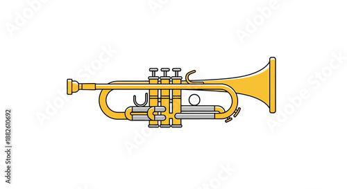 Golden Brass Musical Instrument With Valves And Bell Isolated On White Background Represents Performance And Melody