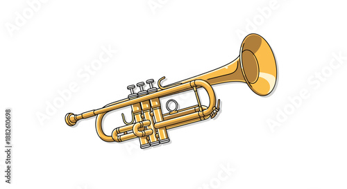 Golden Brass Wind Instrument with Valves and Bell on White Background