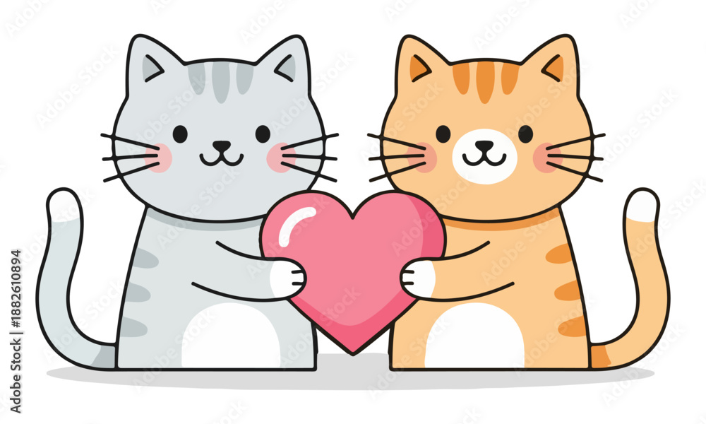 Fototapeta premium Cute Cat Couple Holding Heart Vector Illustration for Valentine’s Day